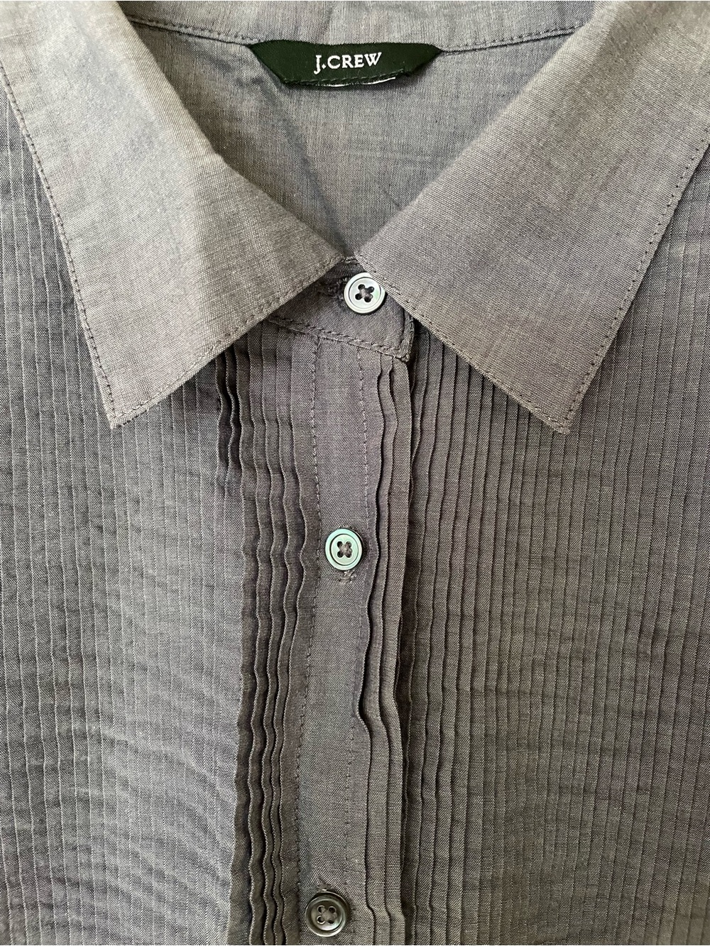 J.Crew Chambray Tuxedo Shirt Pleated Bib Popover Tunic - Picture 4 of 4
